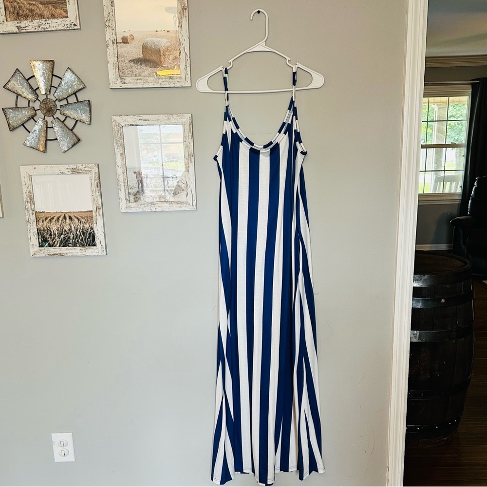 Blue and White Striped Maxi Dress